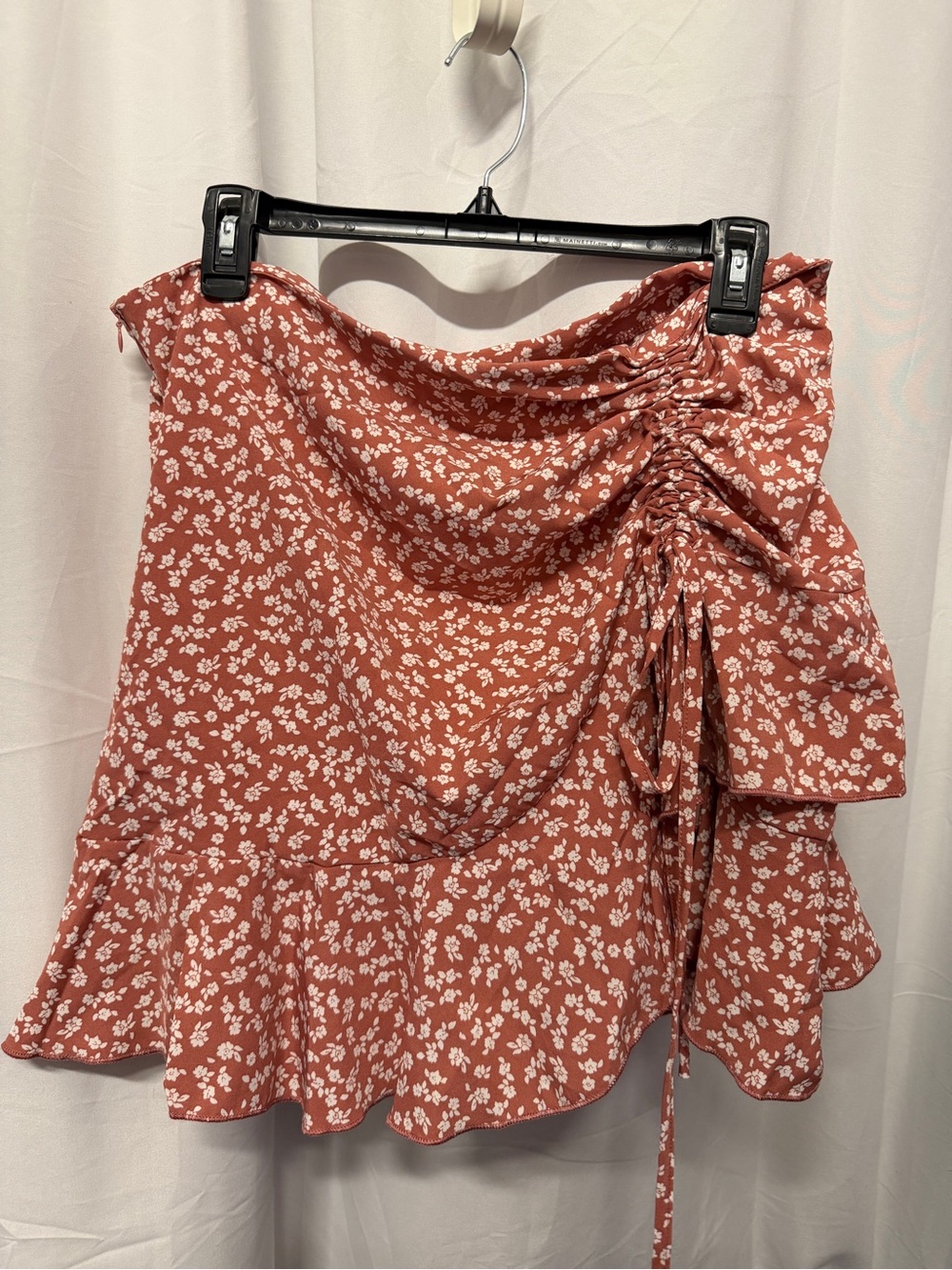 SHEIN Rust Floral Ruched Tie-Side Skater Skirt